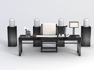 3d中式书画桌椅模型