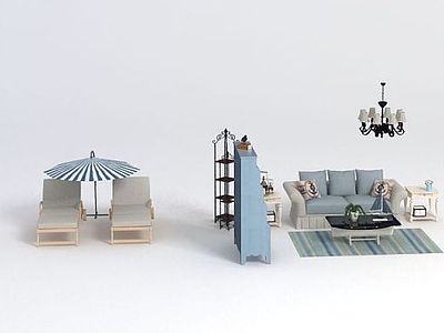 地中海风格沙发书柜组合模型