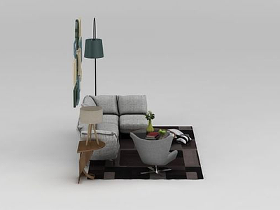 3d温馨布艺转角沙发组合模型