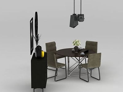 3d现代餐桌椅柜子组合模型