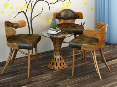 3d创意藤编茶桌椅组合模型
