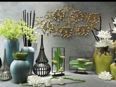 3d现代花瓶装饰花艺组合模型