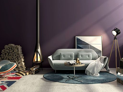 英伦沙发椅子茶几火炉组合模型3d模型