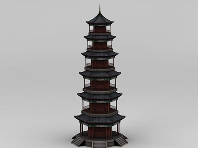 3d中式塔建筑模型