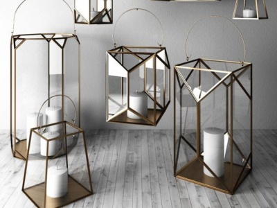 3d复古玻璃蜡烛吊灯组合模型