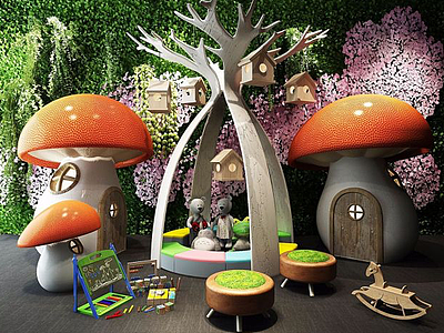 3d游乐场蘑菇房模型