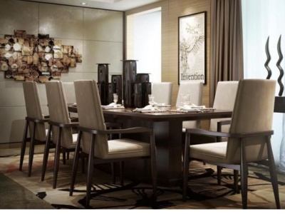 3d现代墙饰品餐桌椅组合模型