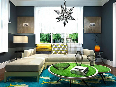 3d现代沙发创意草坪茶几模型