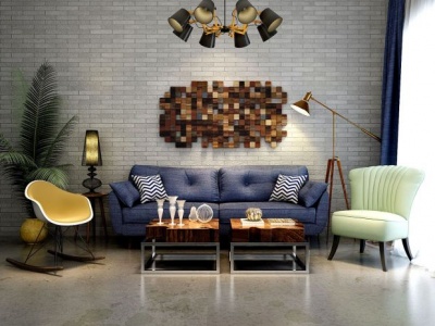 3d北欧简约沙发墙饰品组合模型