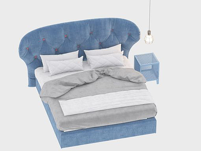 蓝色欧式床模型3d模型
