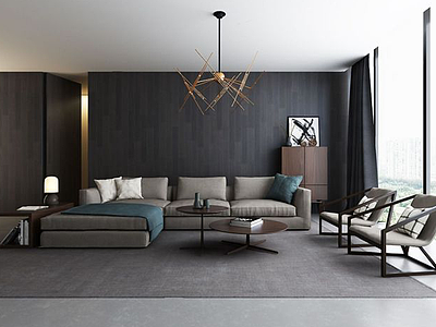 3d现代客厅转角沙发休闲椅组合模型