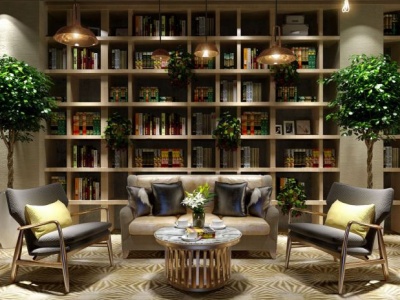 3d现代书架创意沙发茶几组合模型