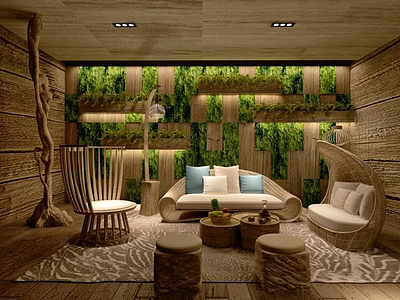 3d休闲沙发茶几绿植墙模型