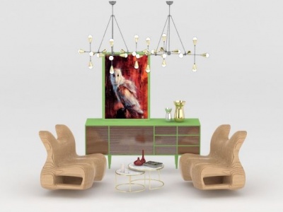3d现代创意柜子吊灯纸椅组合模型