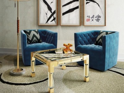 3d现代时尚休闲椅创意茶几组合模型