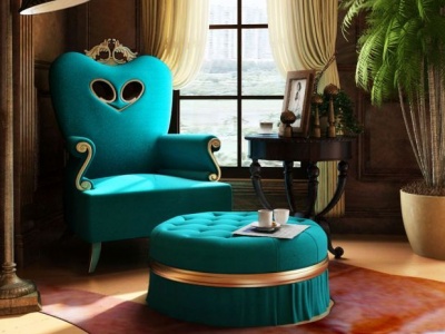 3d豪华孔雀蓝单人沙发模型