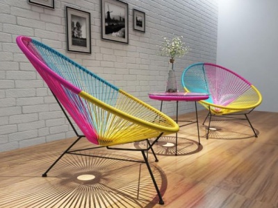 3d时尚彩虹色线条休闲椅模型