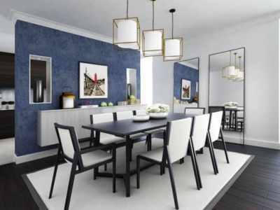 3d现代时尚餐桌椅吊灯组合模型