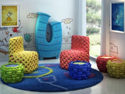 3d创意儿童编织椅子儿童柜组合模型