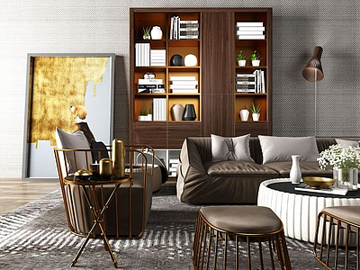 3d现代沙发书柜组合模型