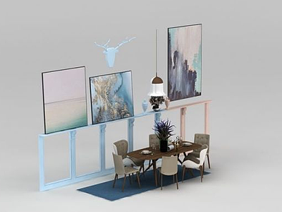 现代餐桌椅吊灯组合模型3d模型