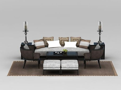 3d中式休闲沙发茶几模型
