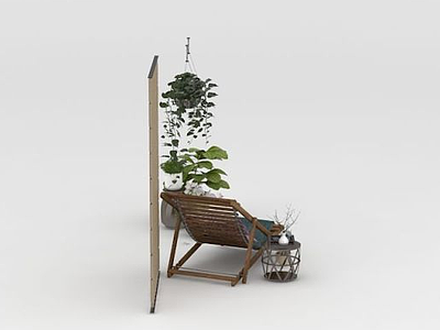 3d阳台躺椅植物组合模型