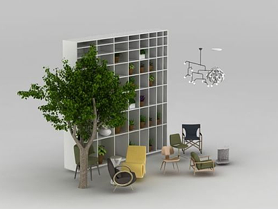 3d现代花架休闲椅组合模型