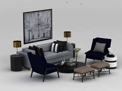 3d客厅温馨沙发茶几组合模型