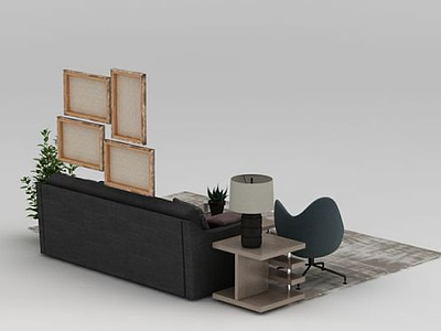 3d现代客厅沙发单椅组合模型