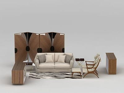 3d现代沙发休闲躺椅组合模型