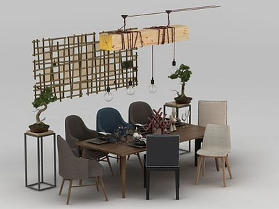 栅格装饰镜桌椅组合模型3d模型