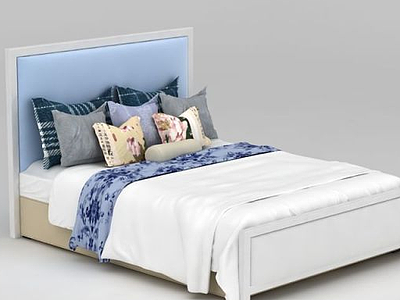 白色软包床模型3d模型