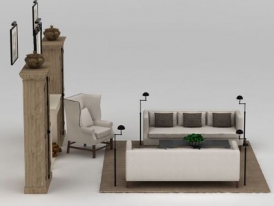 3d美式镜子沙发装饰柜组合模型