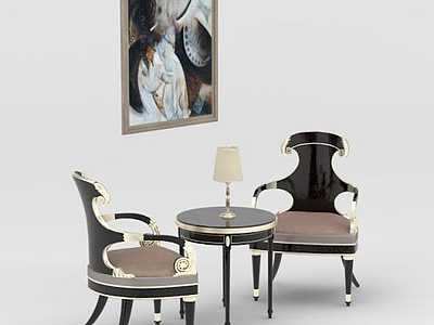 3d欧式古典椅子茶几组合模型