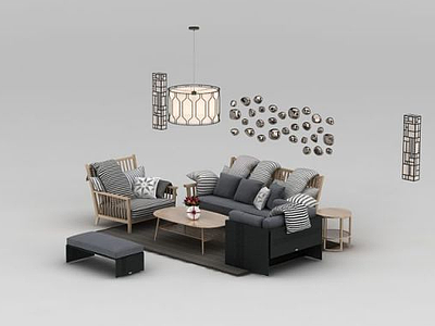 现代休闲沙发椅茶几组合模型3d模型