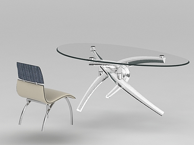3d玻璃桌椅子组合模型