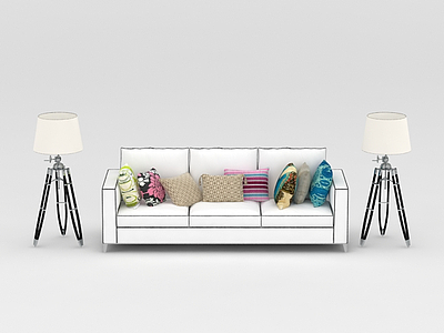 3d客厅沙发落地灯组合免费模型