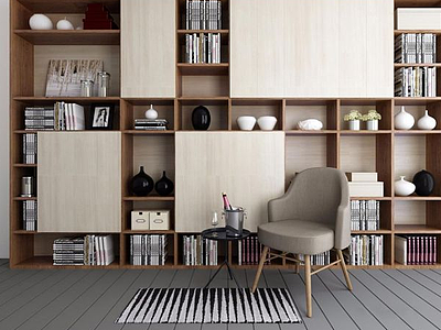 3d现代书柜单椅组合模型