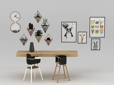 3d现代儿童餐桌椅墙饰组合模型