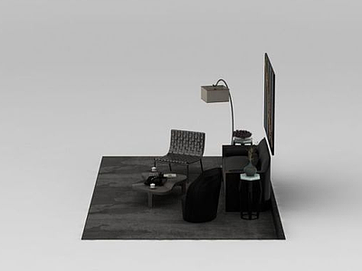 中式沙发茶几组合3d模型