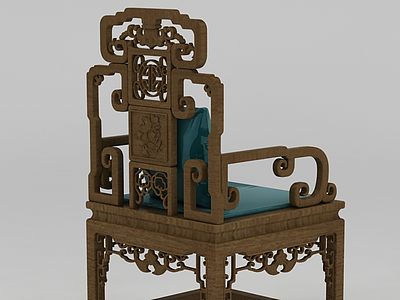 中式实木雕花椅模型