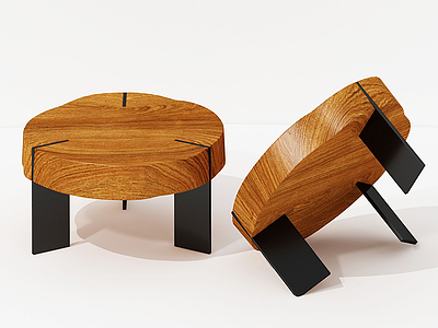 3d现代实木圆形茶几咖啡桌模型