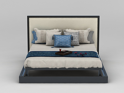 中式床模型3d模型