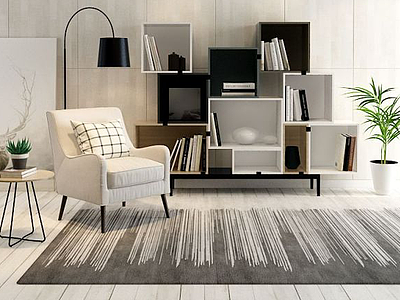 现代沙发书柜组合模型3d模型