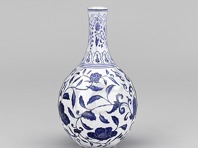 青花瓷花瓶模型