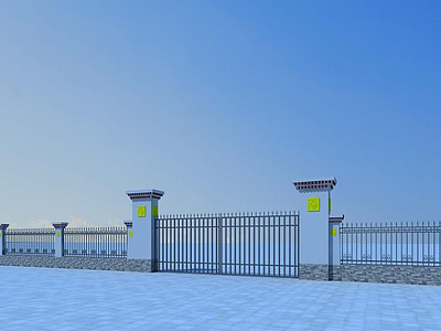 3d藏式大门和围墙模型