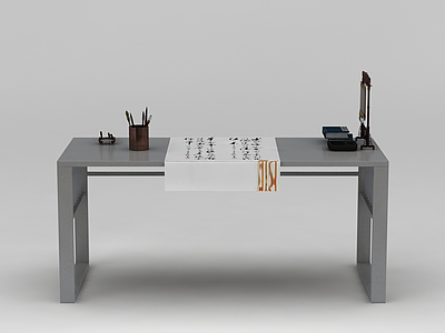 中式字画桌子毛笔架组合模型3d模型