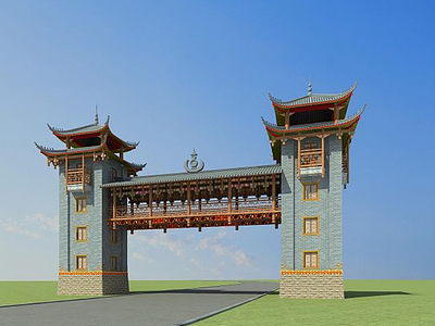 3d彝族景区门楼模型