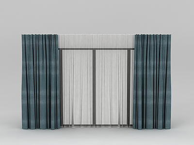 3d青色布艺窗帘免费模型